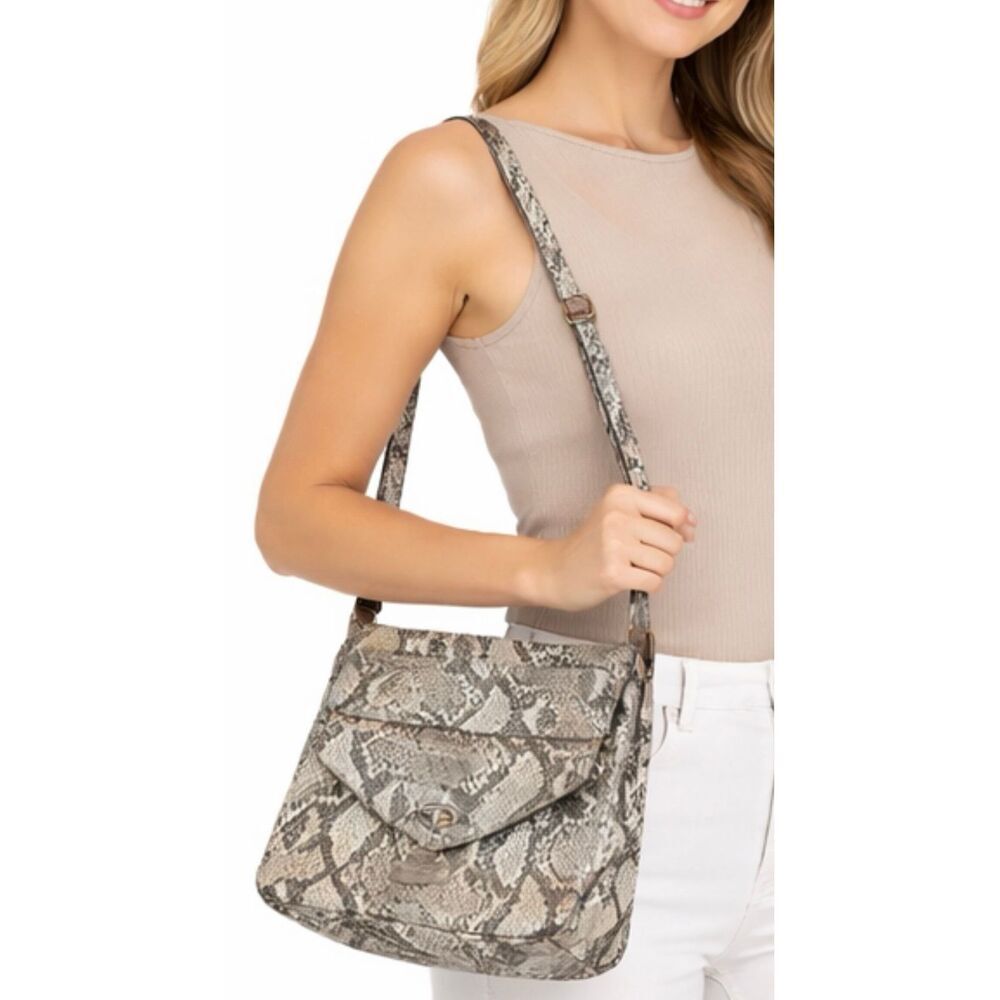Carlos Santana grey vegan leather snake crossbody bag